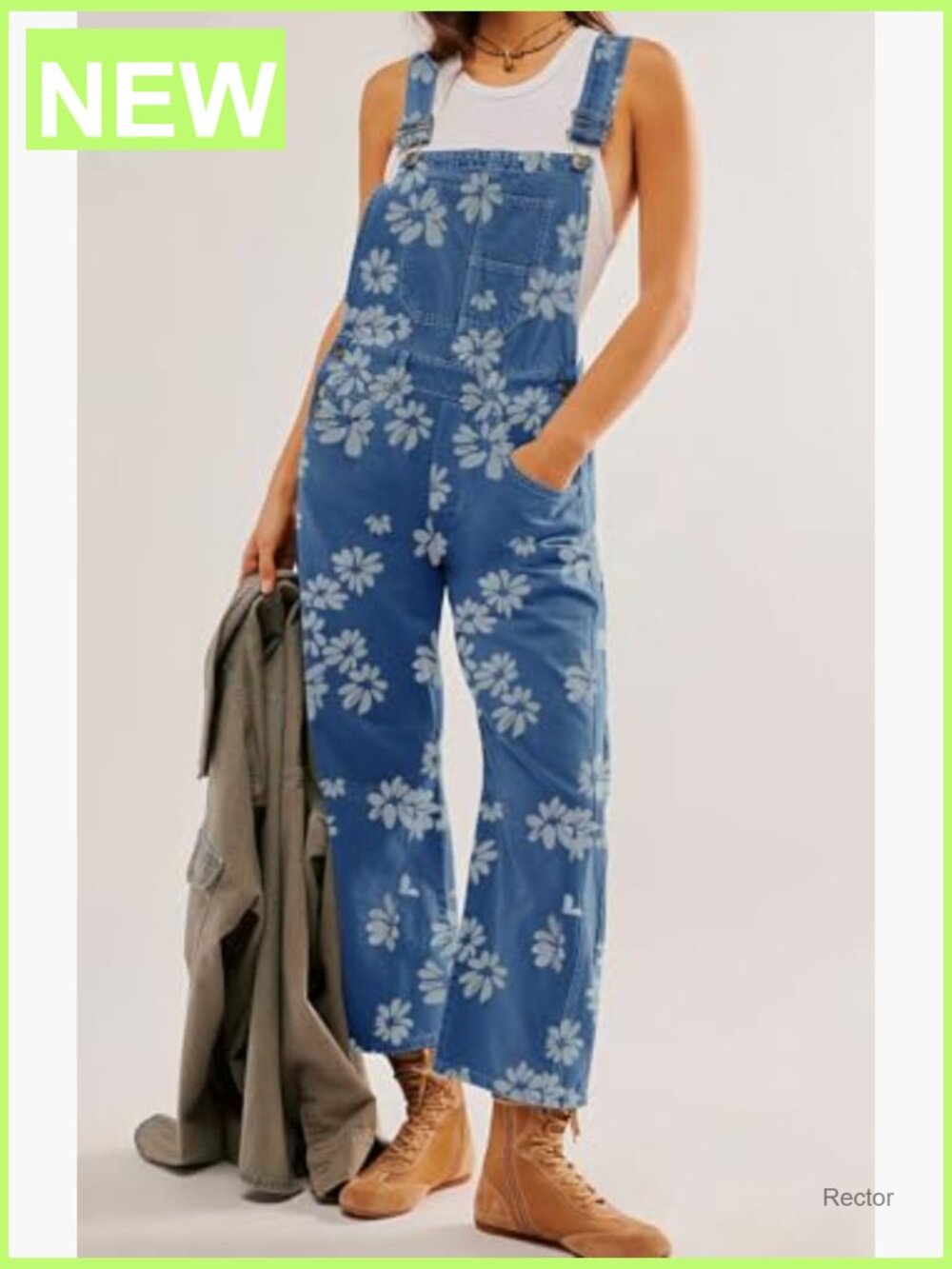 Floral Print Denim Overalls Baggy Barrel Jeans Y2k Wide Leg Jumpsuit - Picture 6 of 7